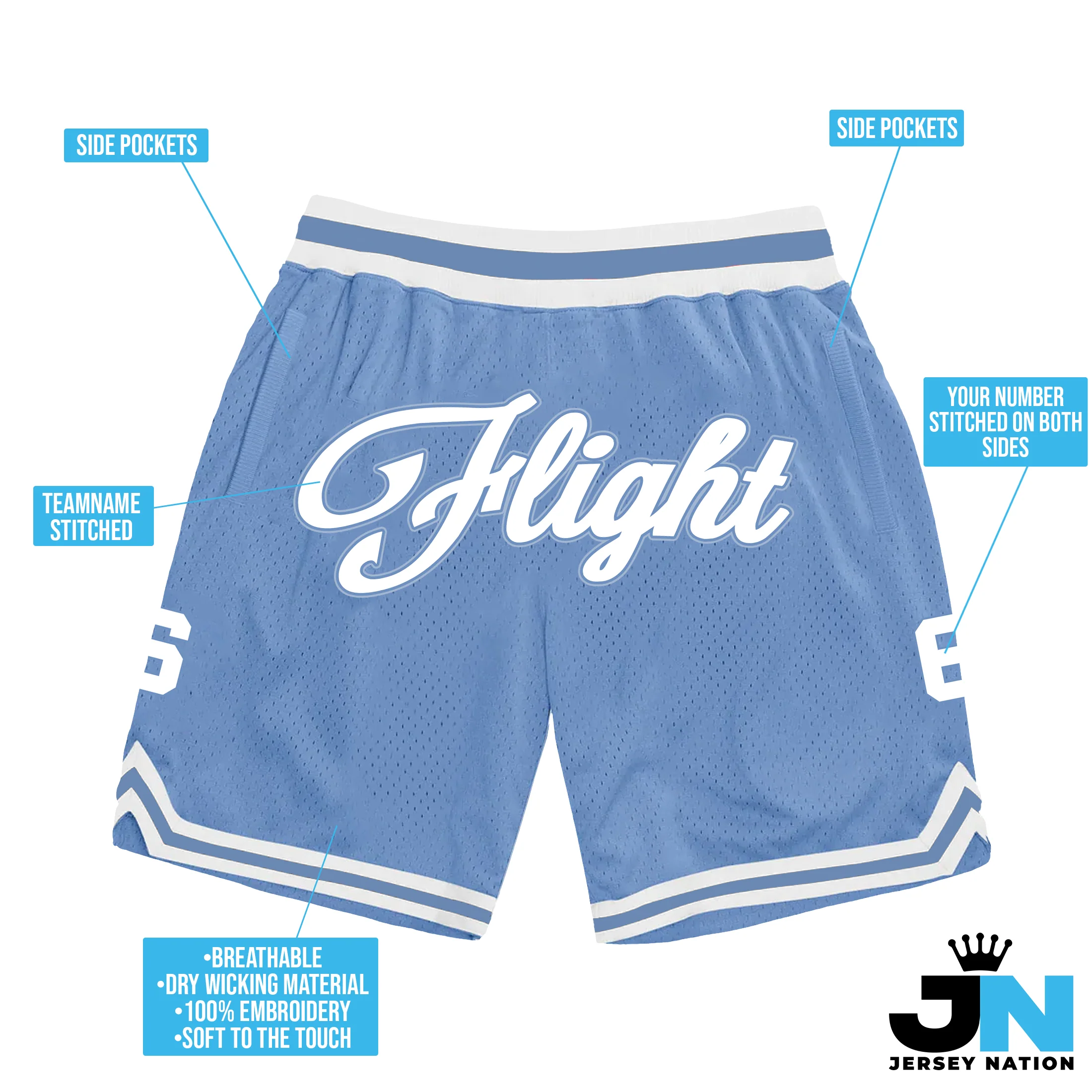 Baby Blue-White Custom Basketball Shorts - Image 3