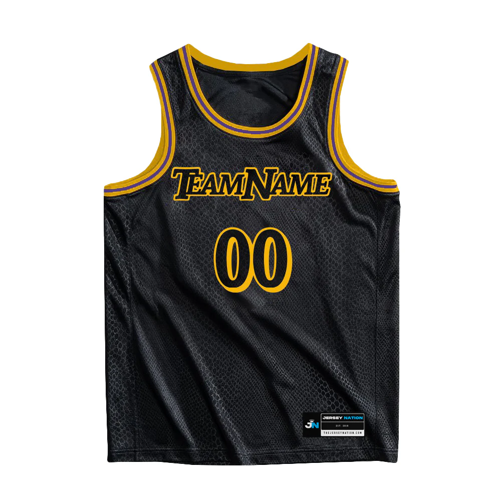 Black-Gold Snakeskin Custom Basketball Jersey - Image 2