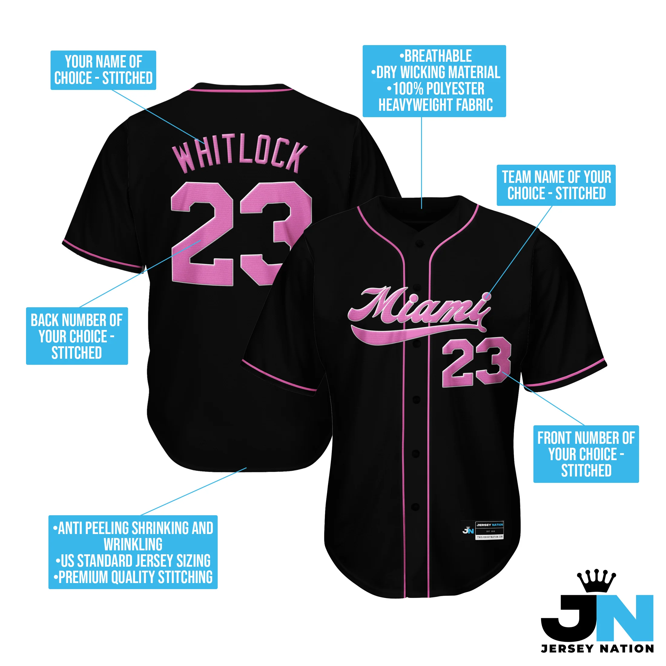 Black-Pink Custom Baseball Jersey - Image 5