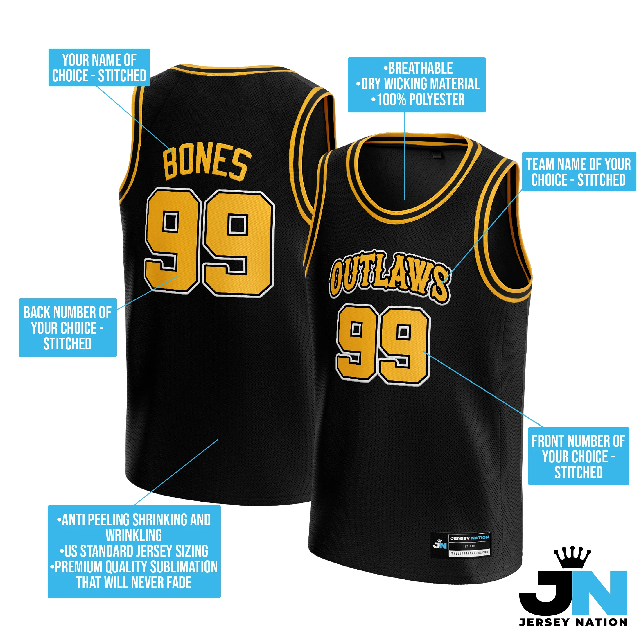 Black-Yellow Custom Basketball Jersey - Image 4