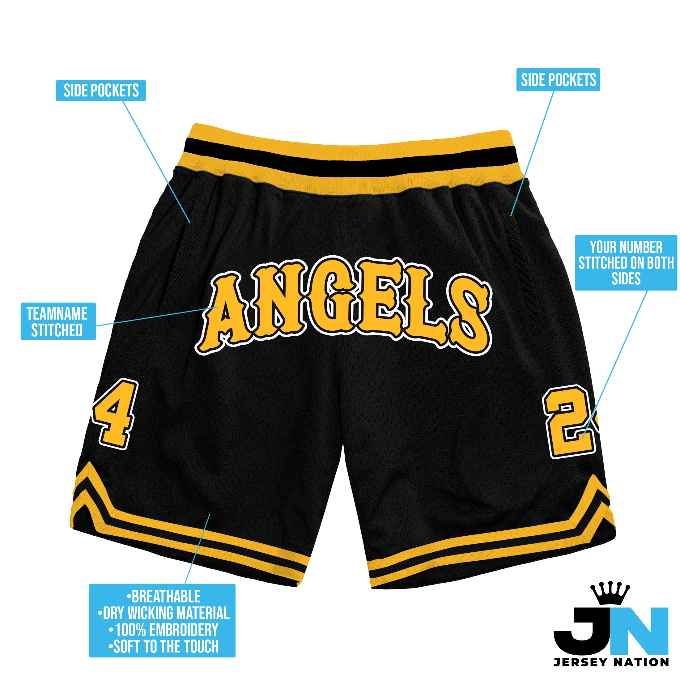 Black-Yellow Custom Basketball Shorts - Image 3