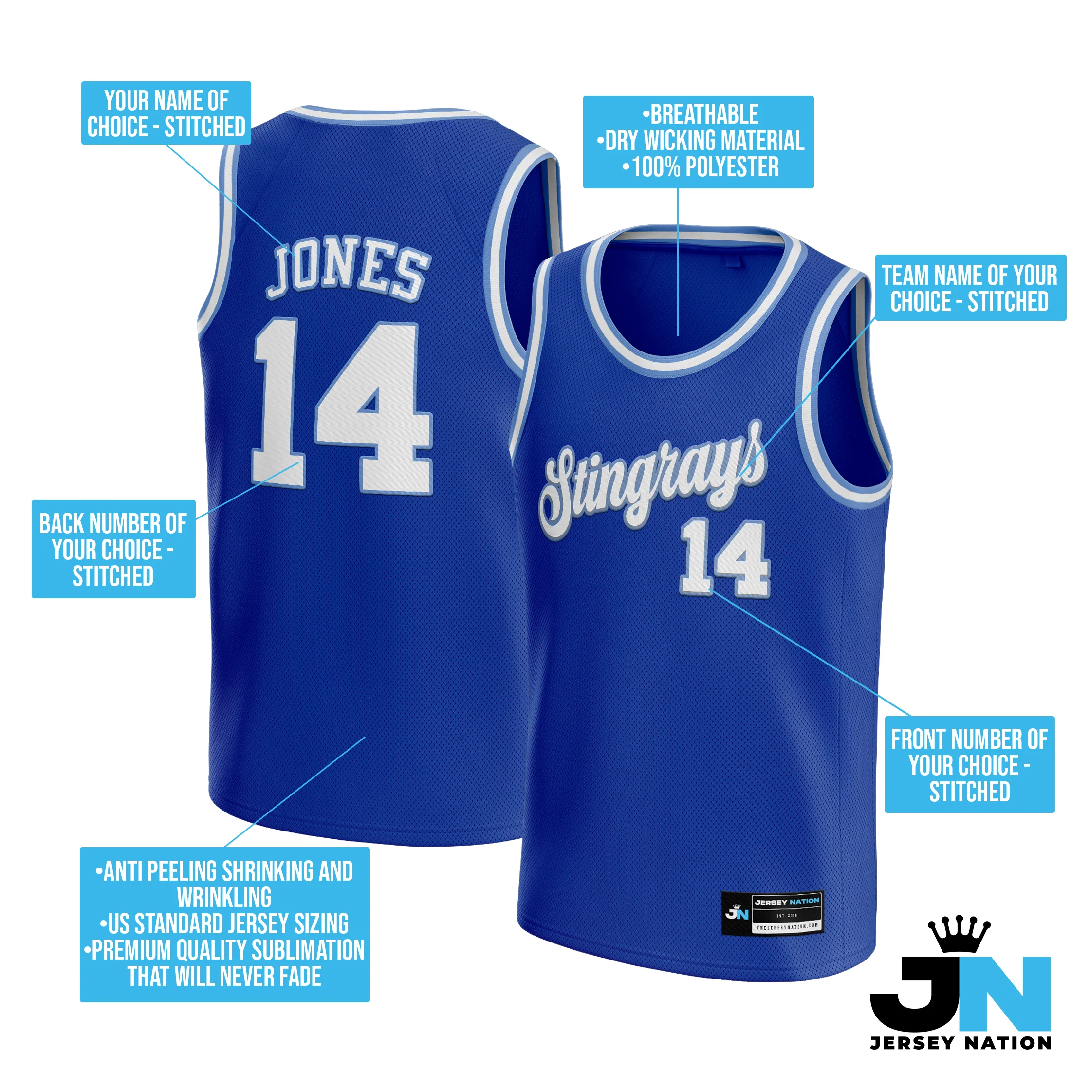 Blue-White Custom Basketball Jersey - Image 4