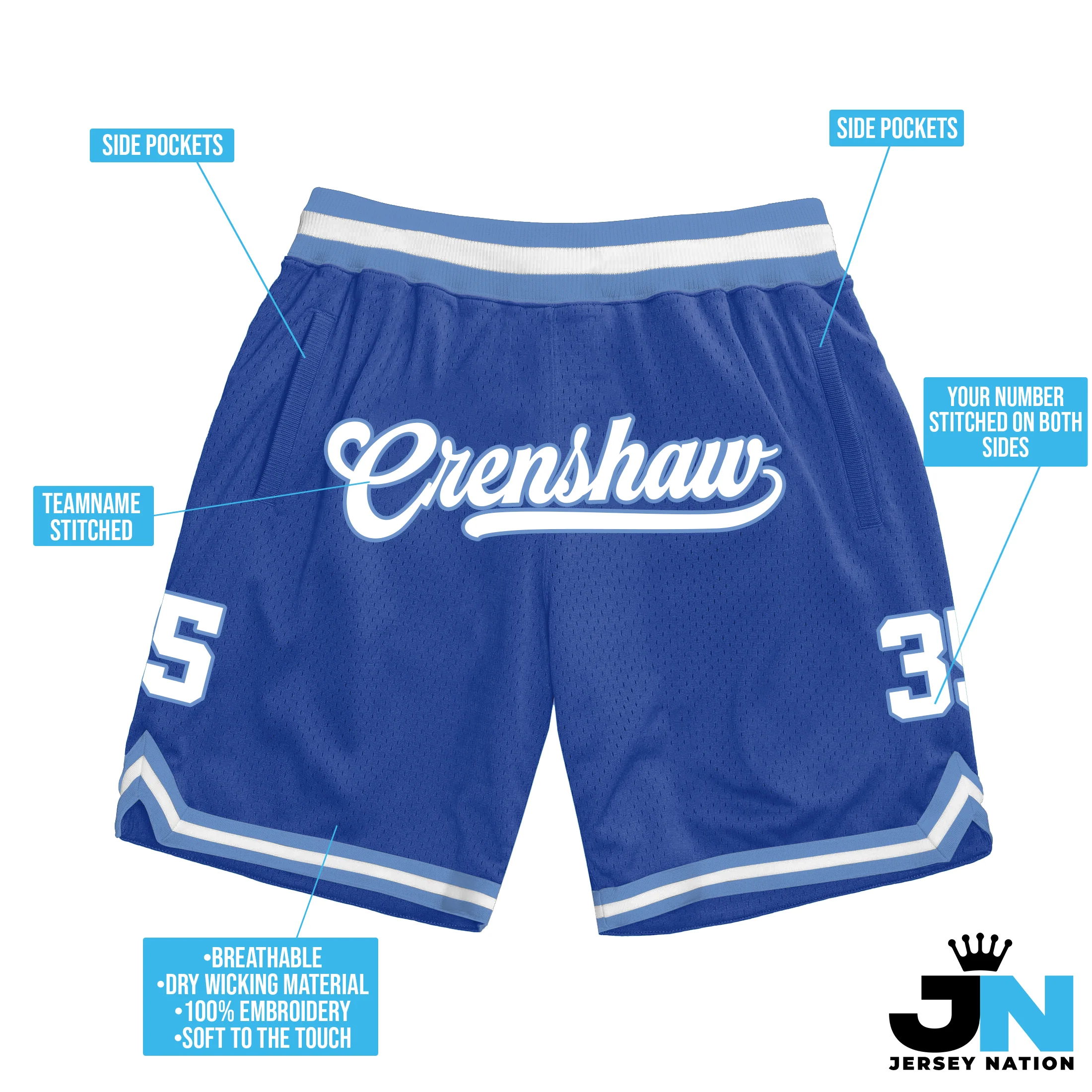 Blue-White Custom Basketball Shorts - Image 3