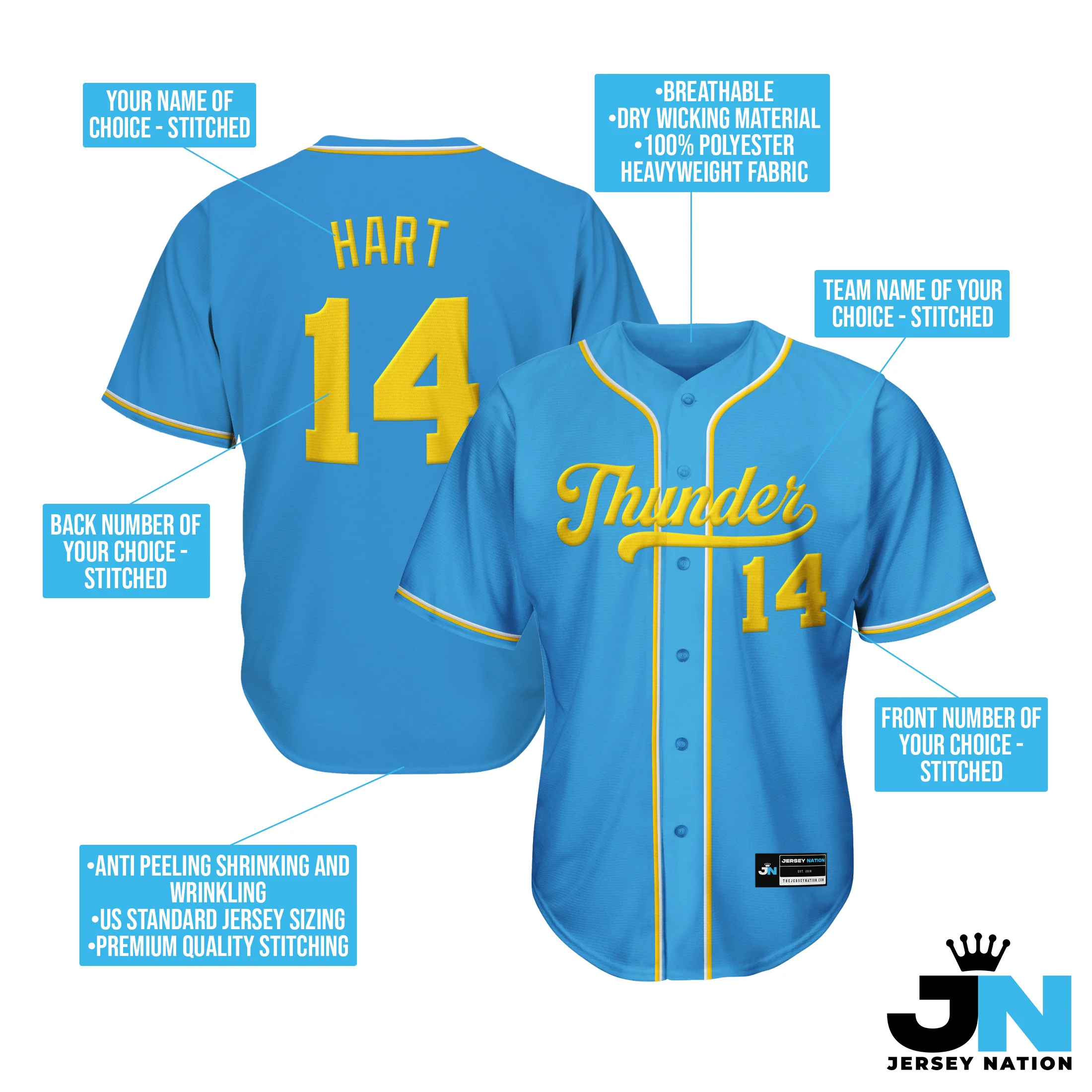 Blue-Yellow Custom Baseball Jersey - Image 4