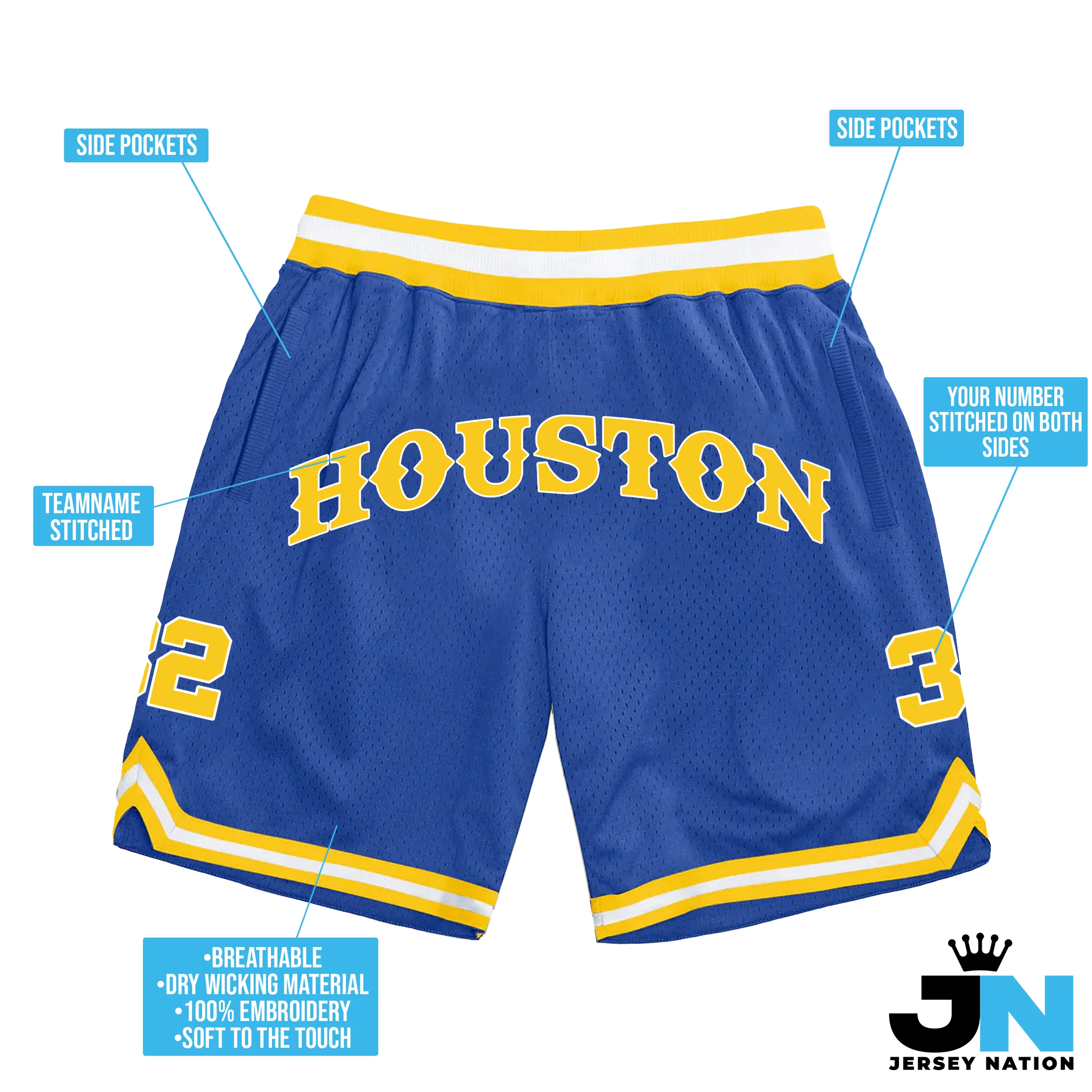 Blue Yellow-White Custom Basketball Shorts - Image 3