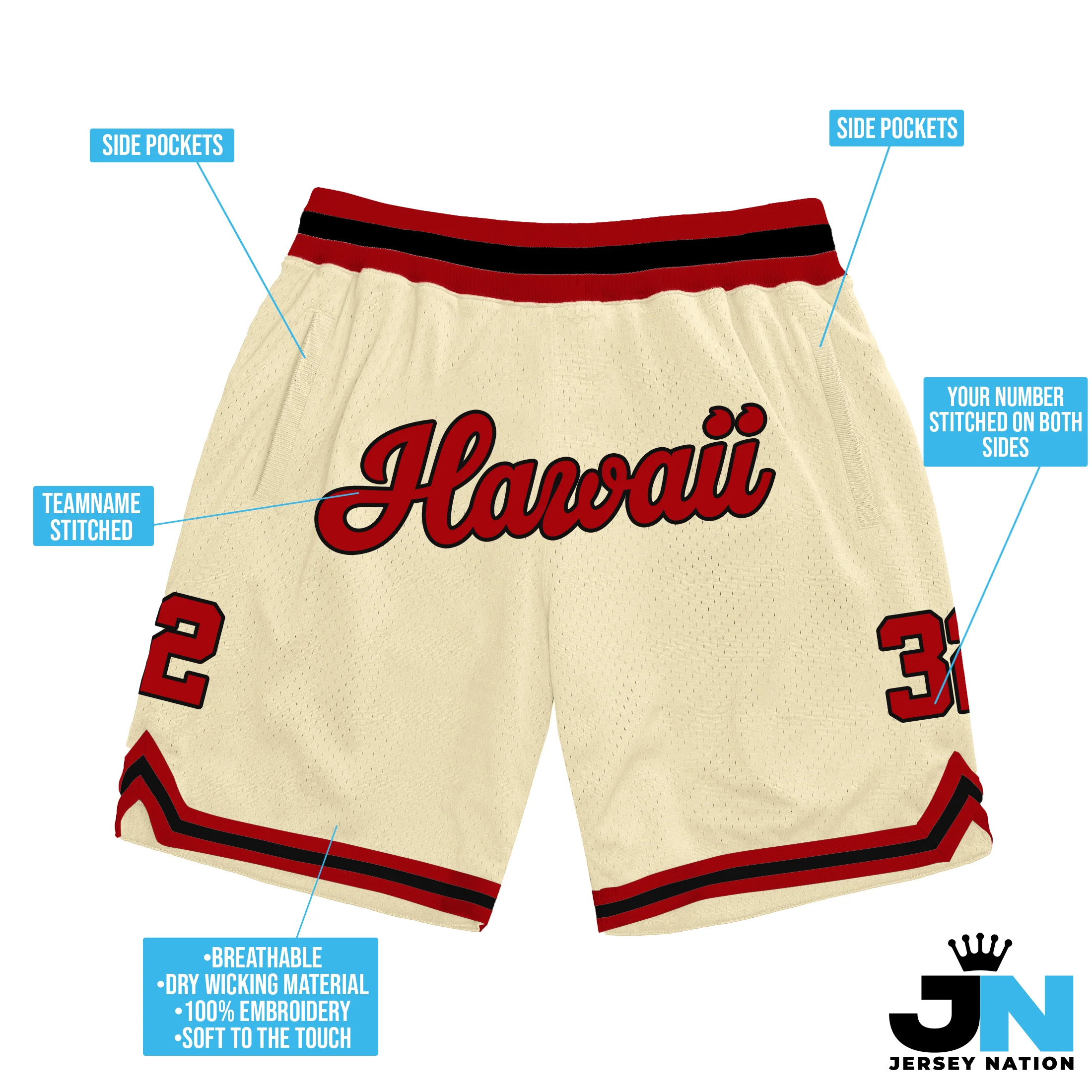 Cream Red-Black Custom Basketball Shorts - Image 3