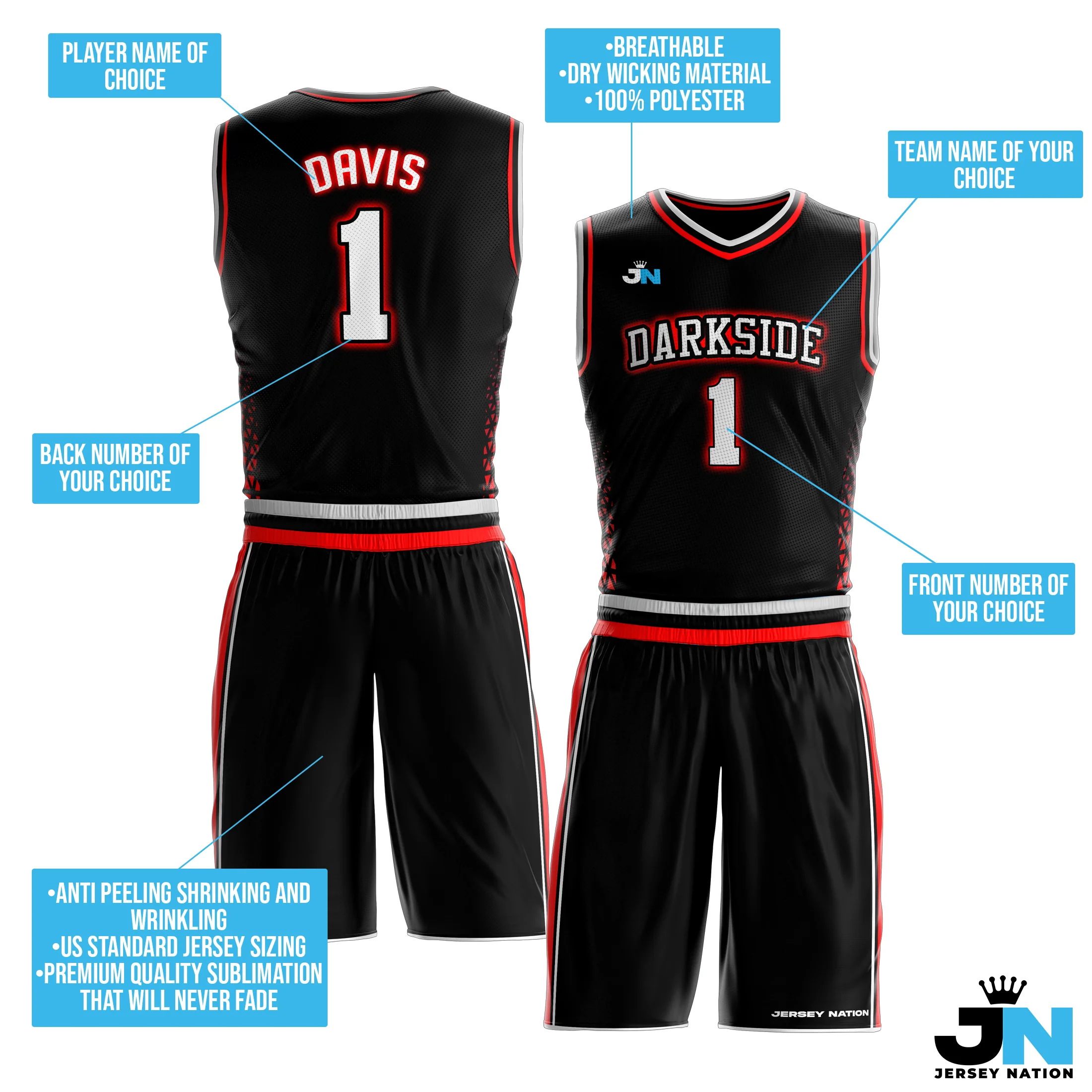 Black-Red Custom Basketball Team Uniform Set - Image 3