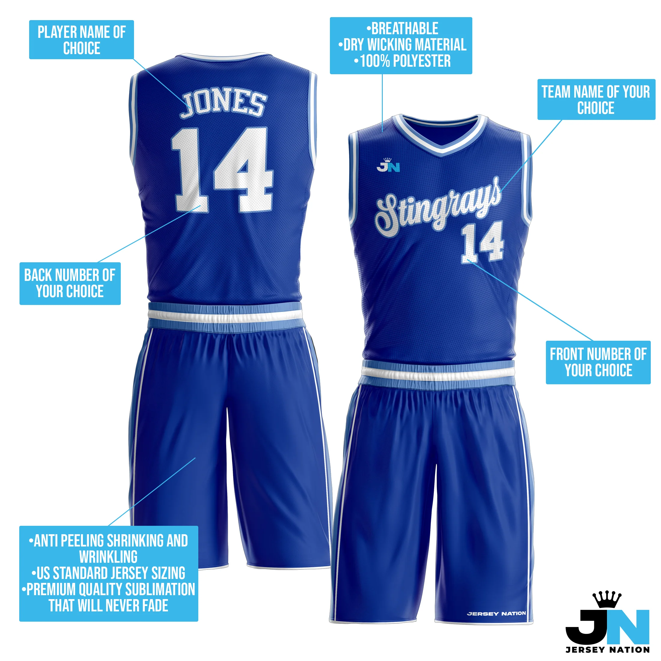 Crenshaw Blue Custom Basketball Team Uniform Set - Image 3