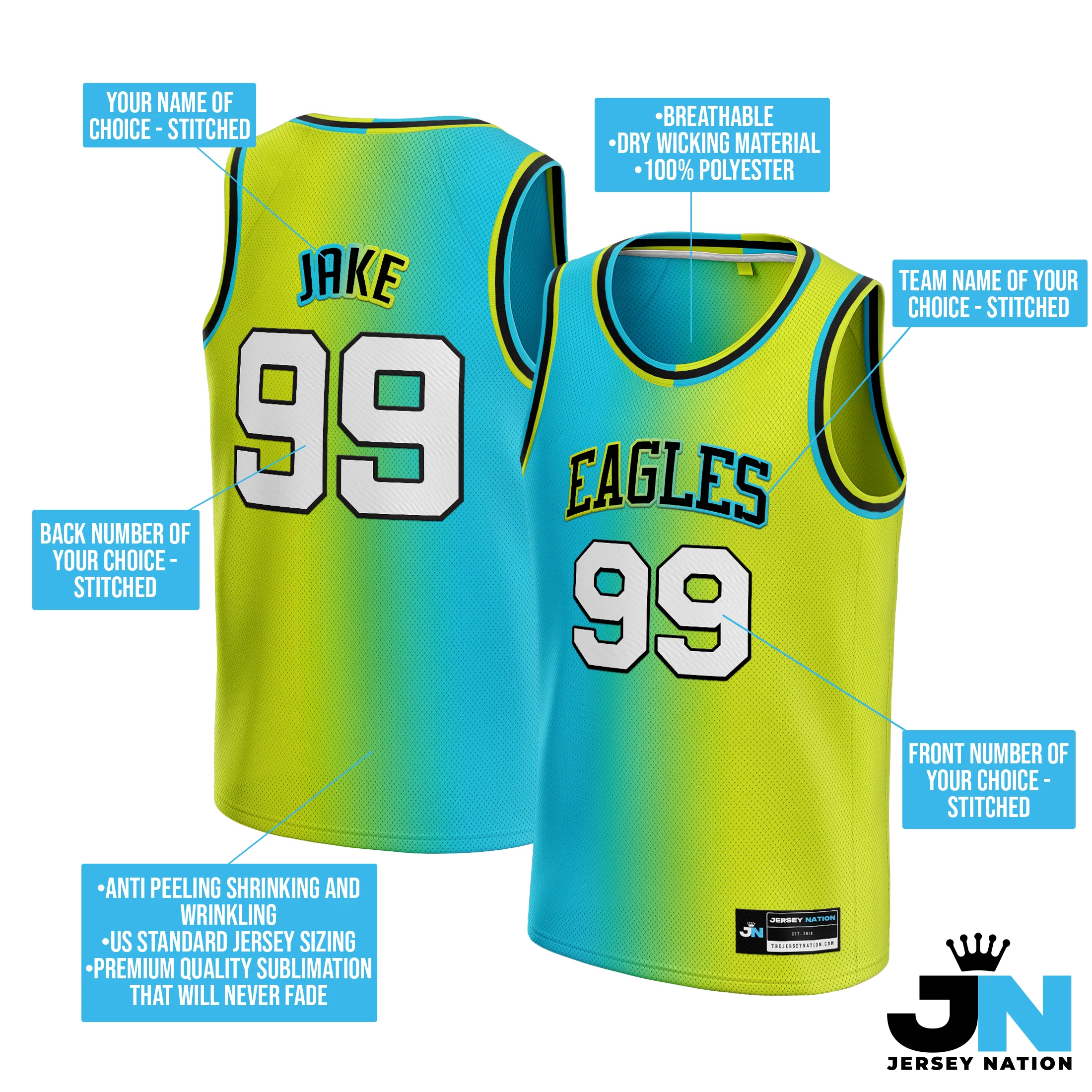 Green-Blue Custom Basketball Jersey - Image 4