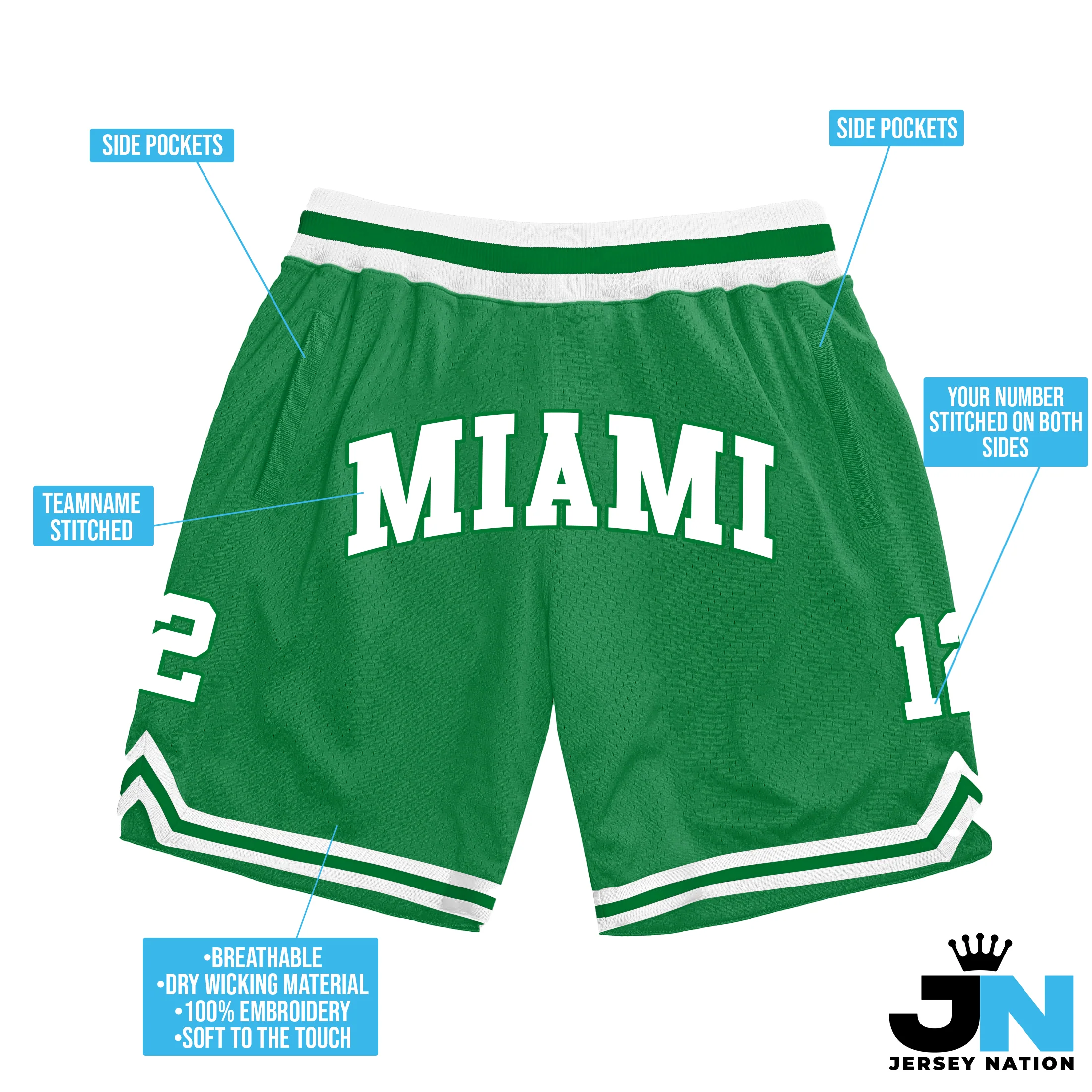 Green-White Custom Basketball Shorts - Image 3