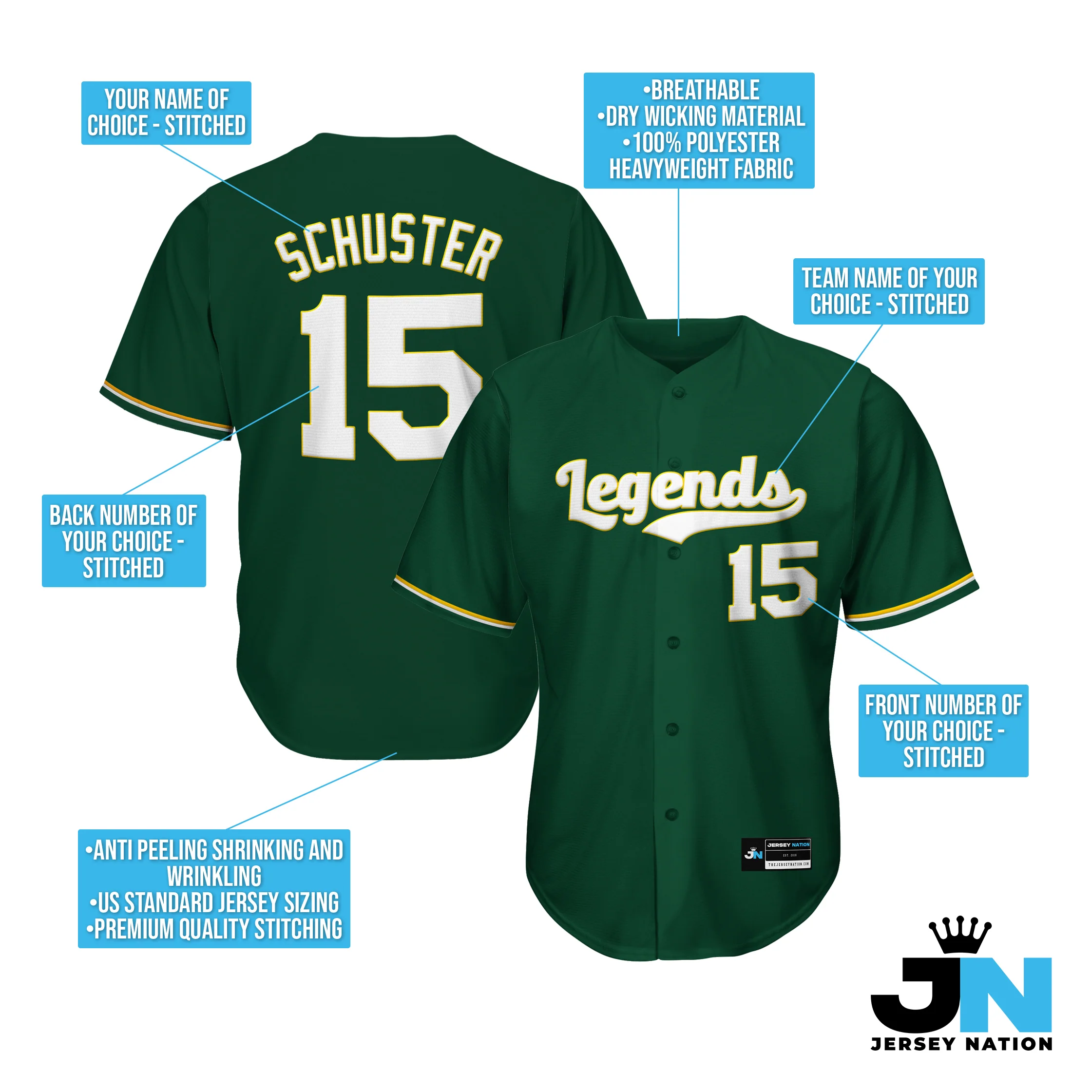Green White-Yellow Custom Baseball Jersey - Image 5