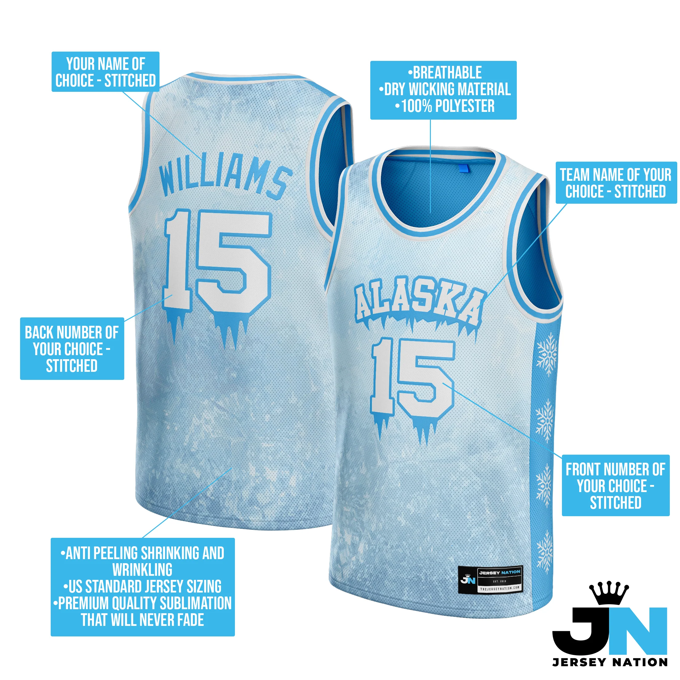 Icy Blue Custom Basketball Jersey - Image 4
