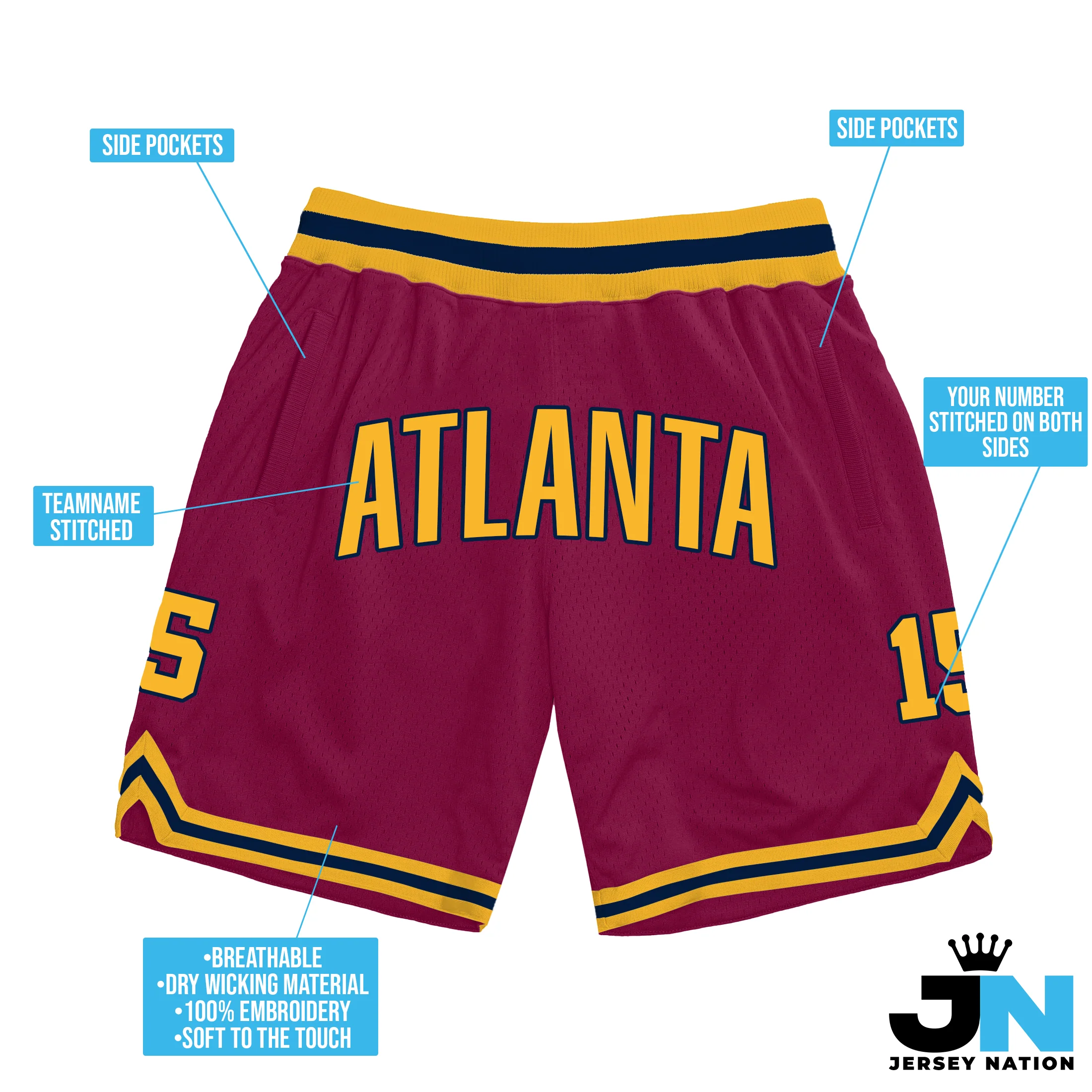 Maroon-Gold Custom Basketball Shorts - Image 3