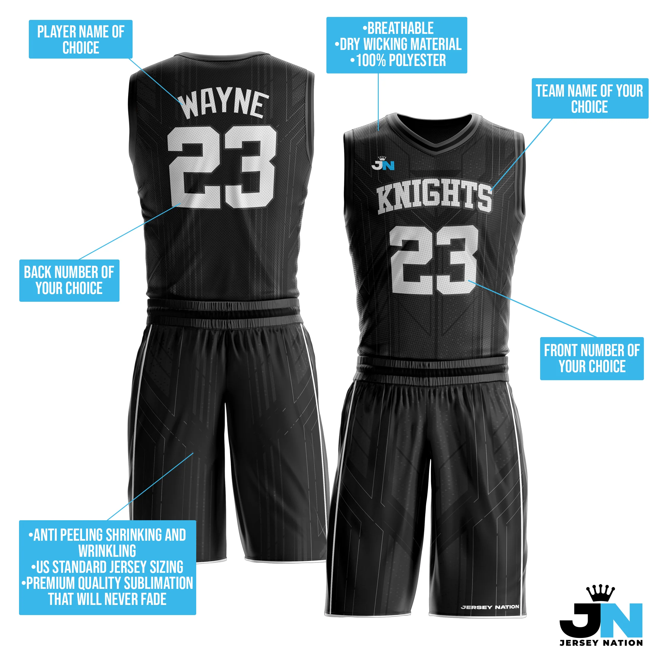 Midnight Black Custom Basketball Team Uniform Set - Image 3