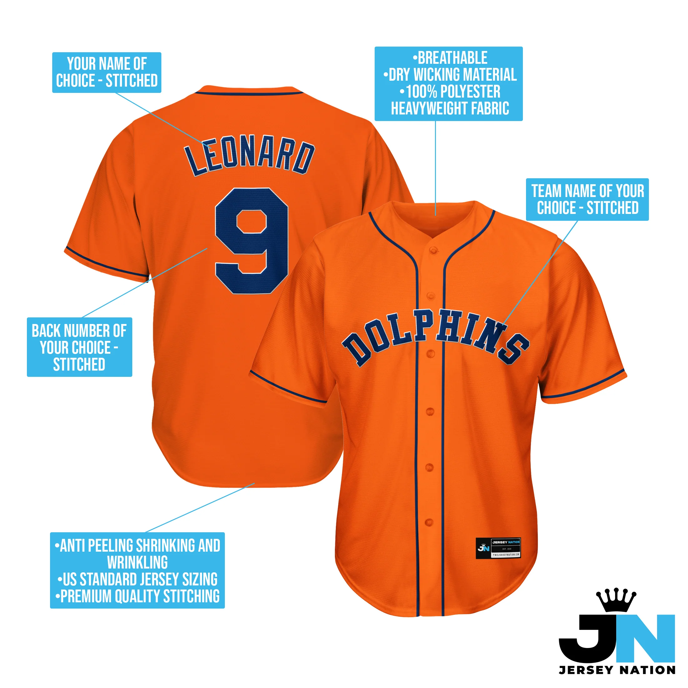 Orange-Navy Blue Custom Baseball Jersey - Image 4