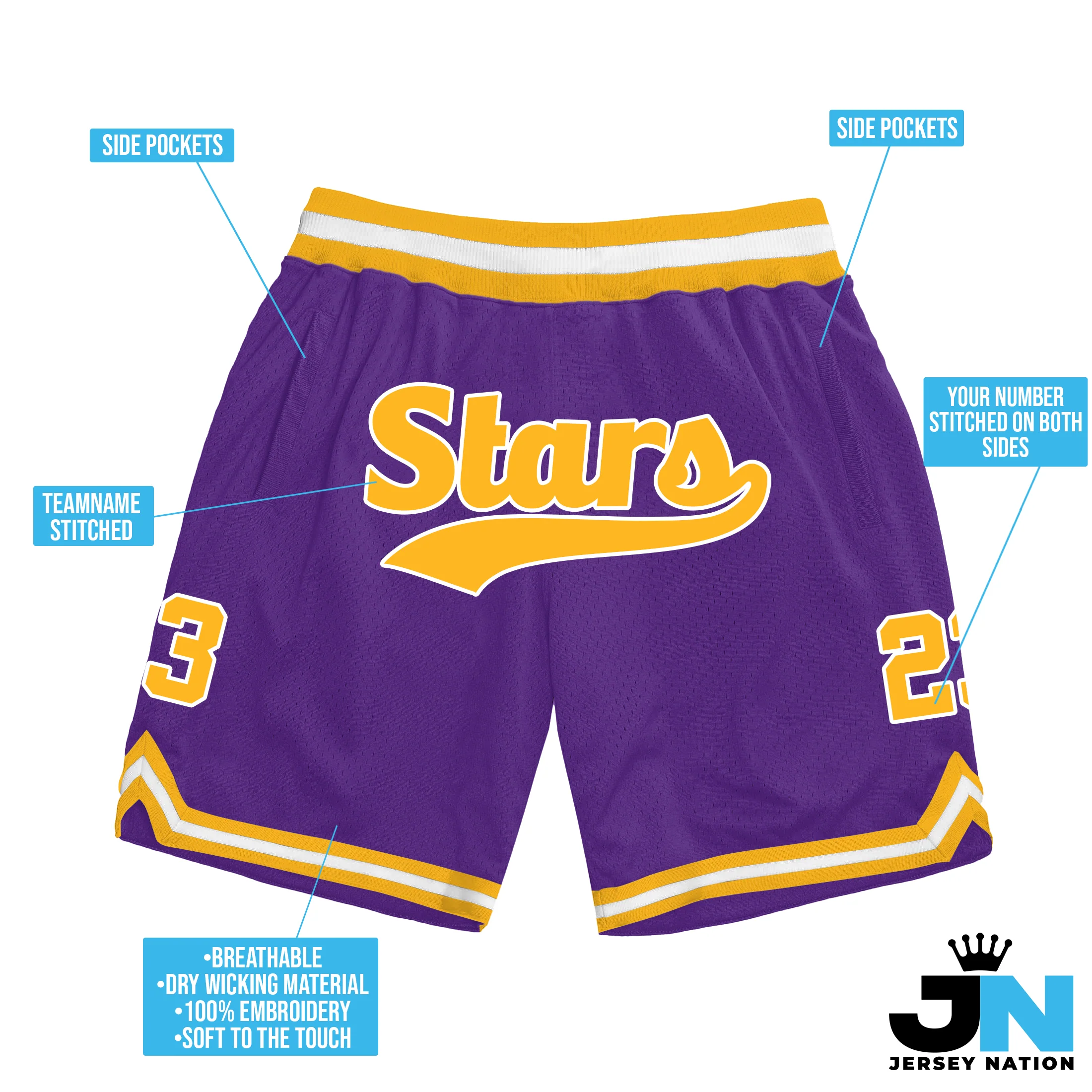 Purple Gold-White Custom Basketball Shorts - Image 3