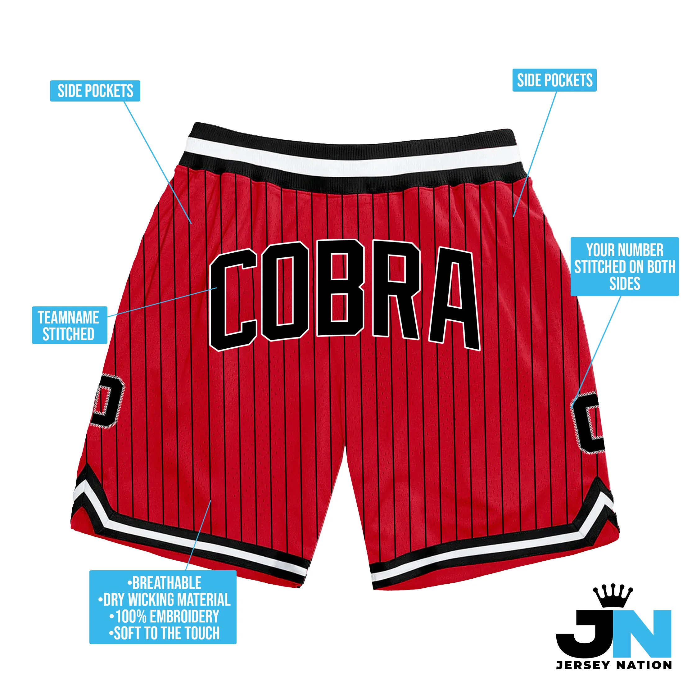 Red-Black Pinstripe Custom Basketball Shorts - Image 3