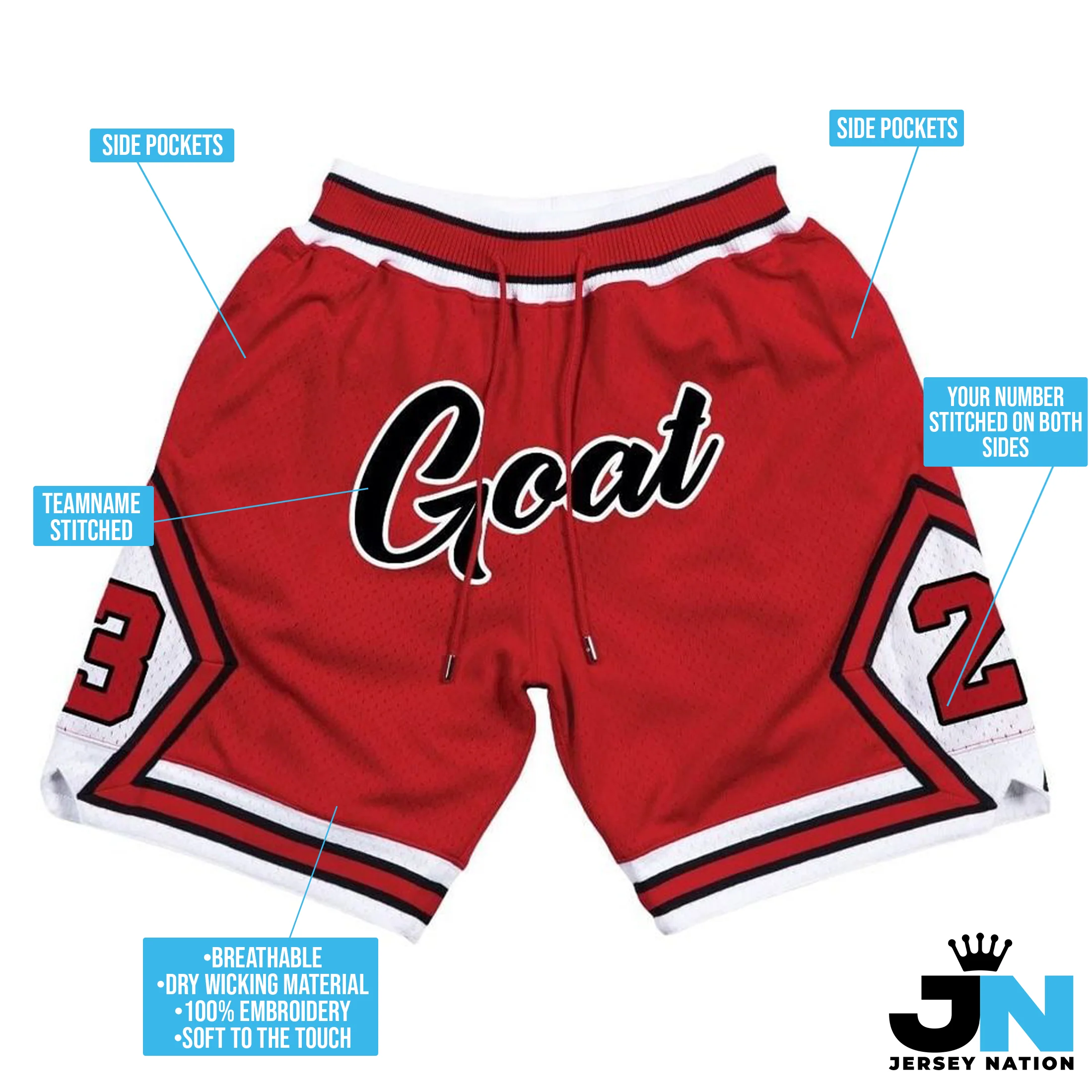 Red Black-White Custom Basketball Shorts - Image 3