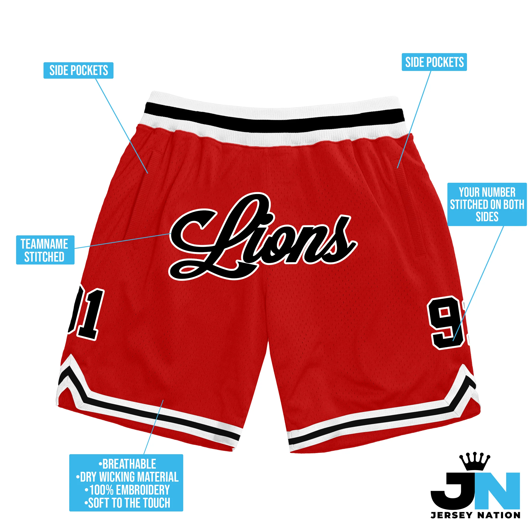 Red Black-White Custom Basketball Shorts - Image 3