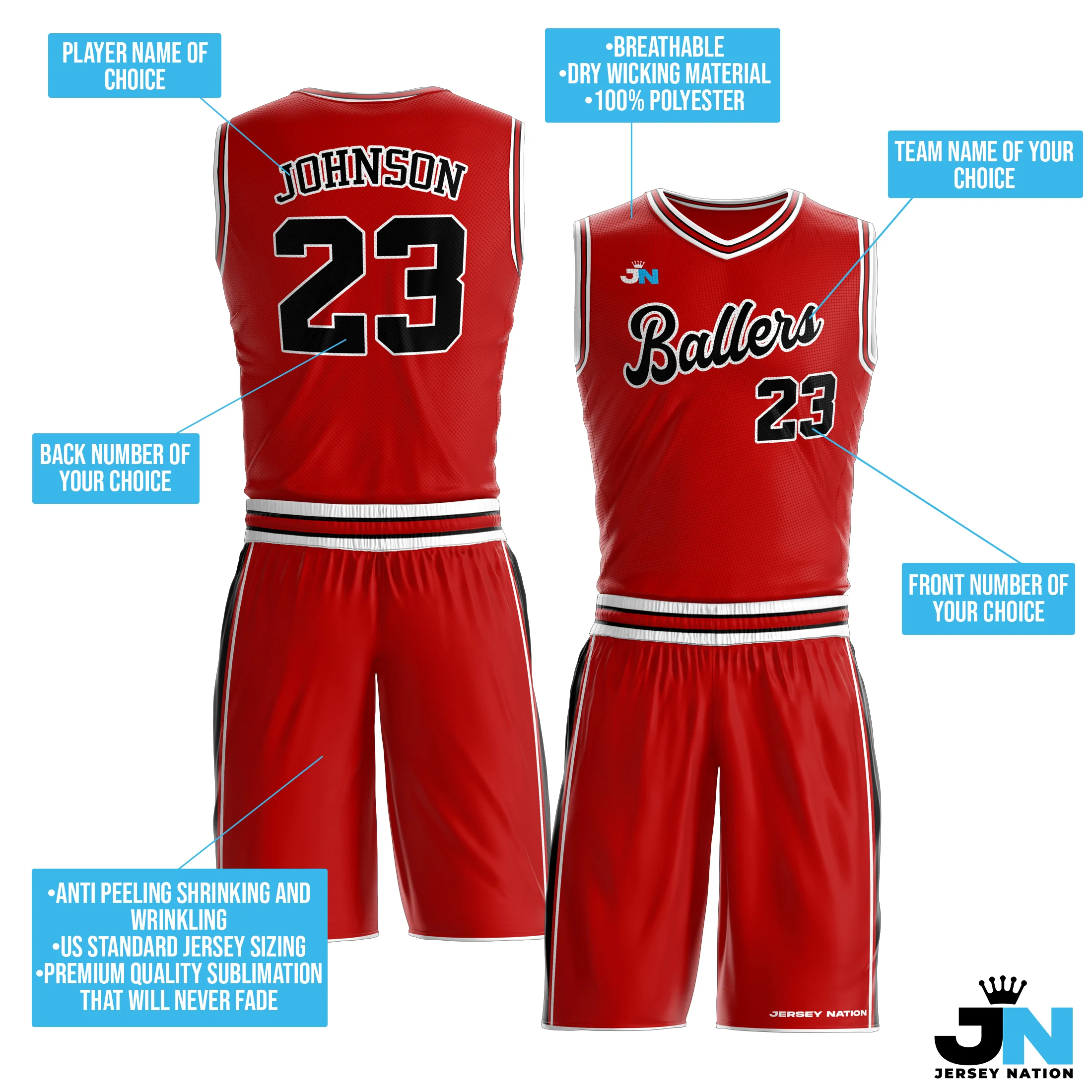 Red-Black Custom Basketball Team Uniform Set - Image 3