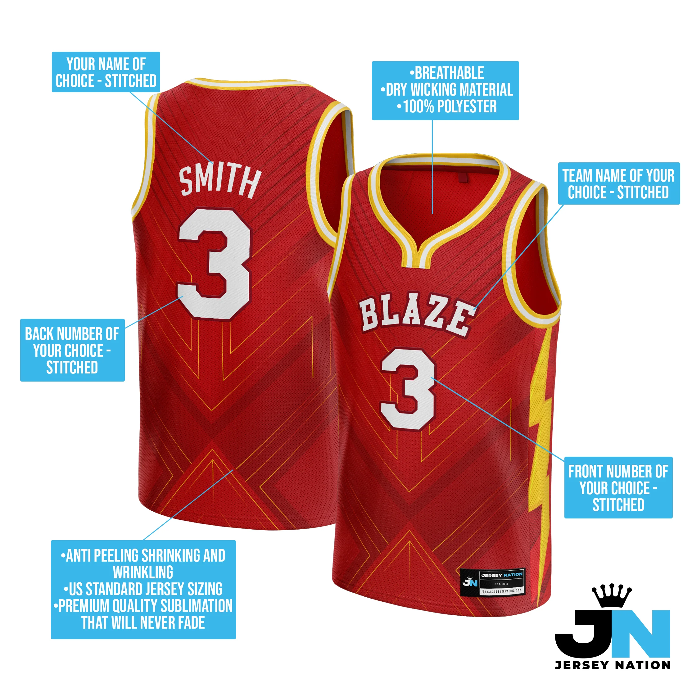 Red White-Yellow Custom Basketball Jersey - Image 4