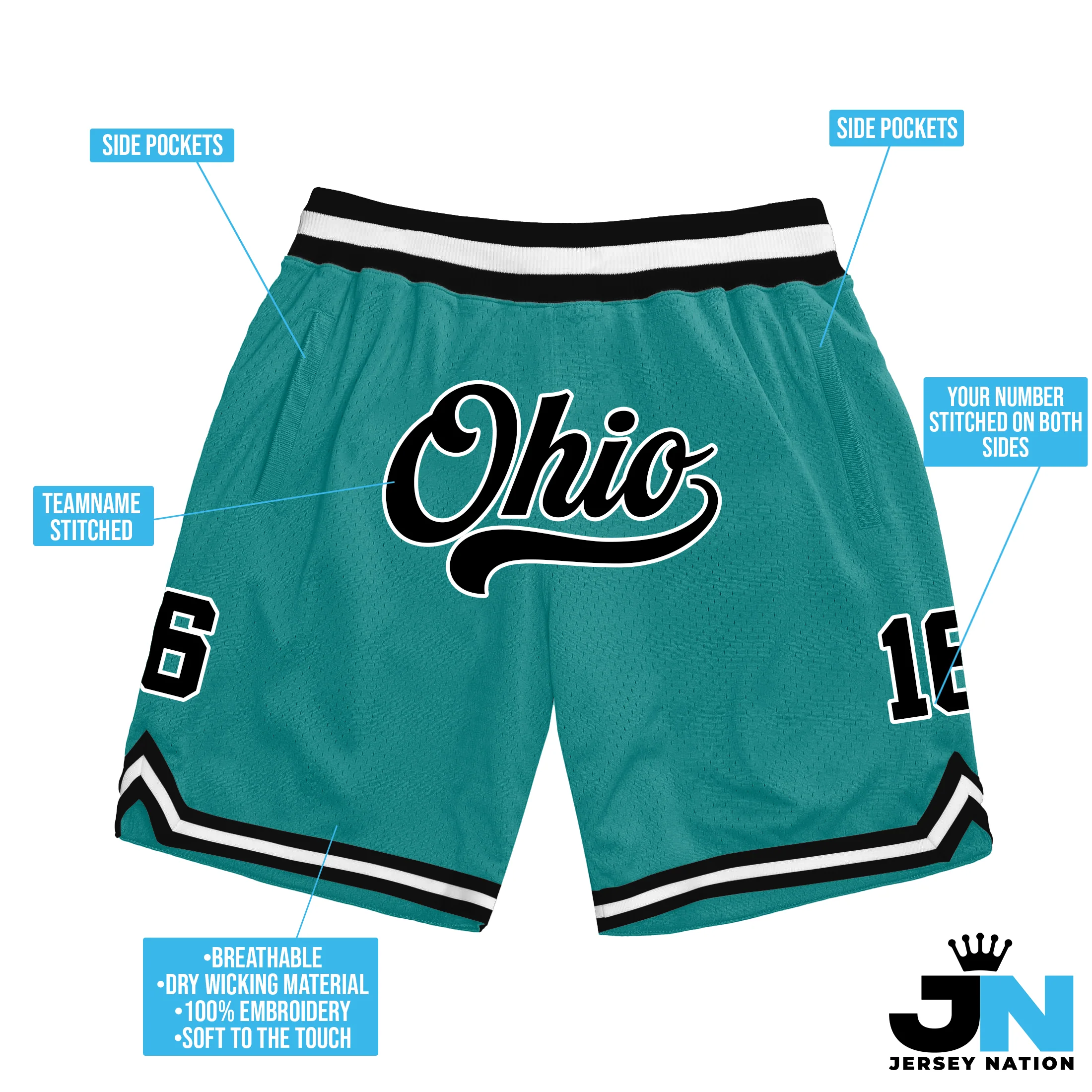 Teal Black-White Custom Basketball Shorts - Image 3