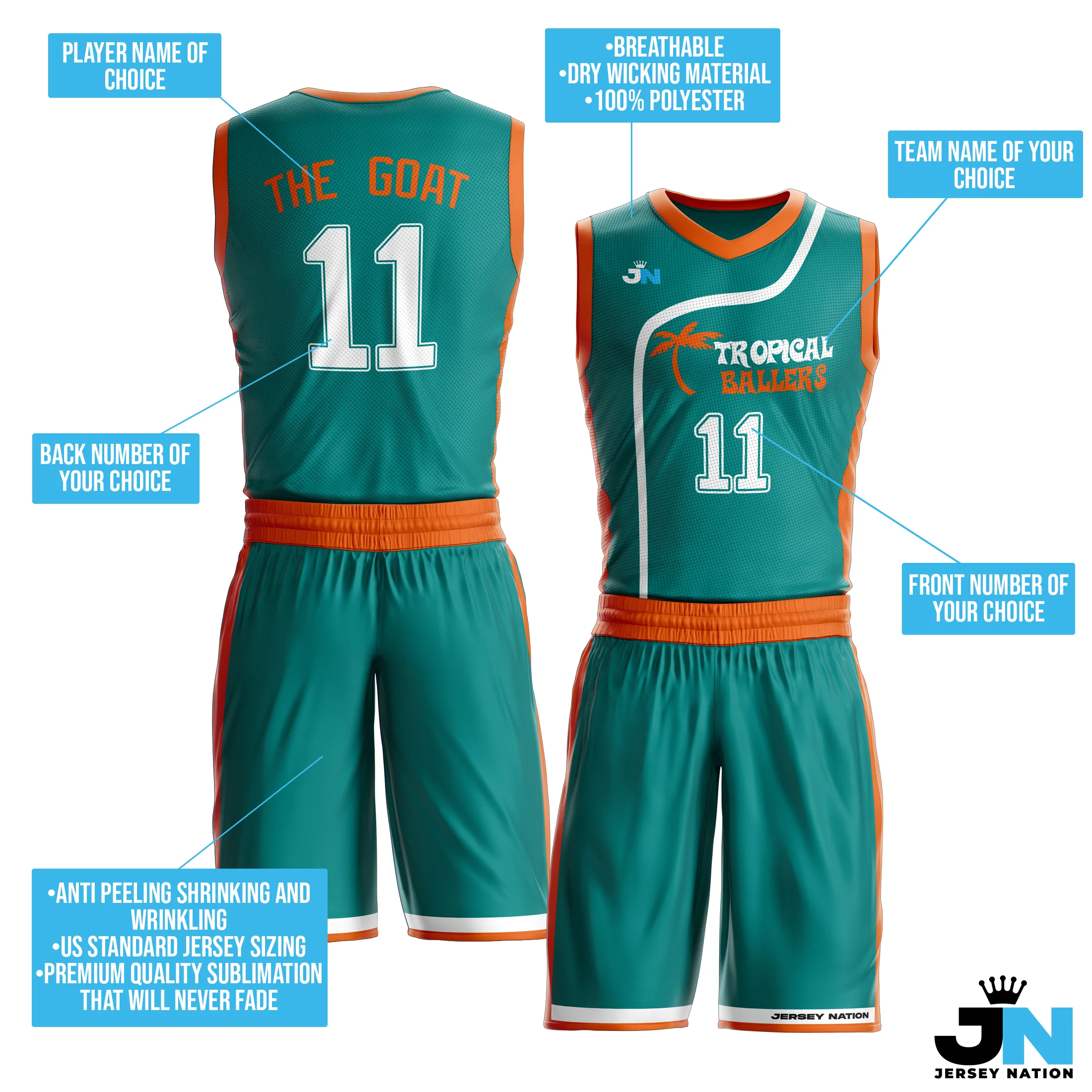 Tropical Custom Basketball Team Uniform Set - Image 3
