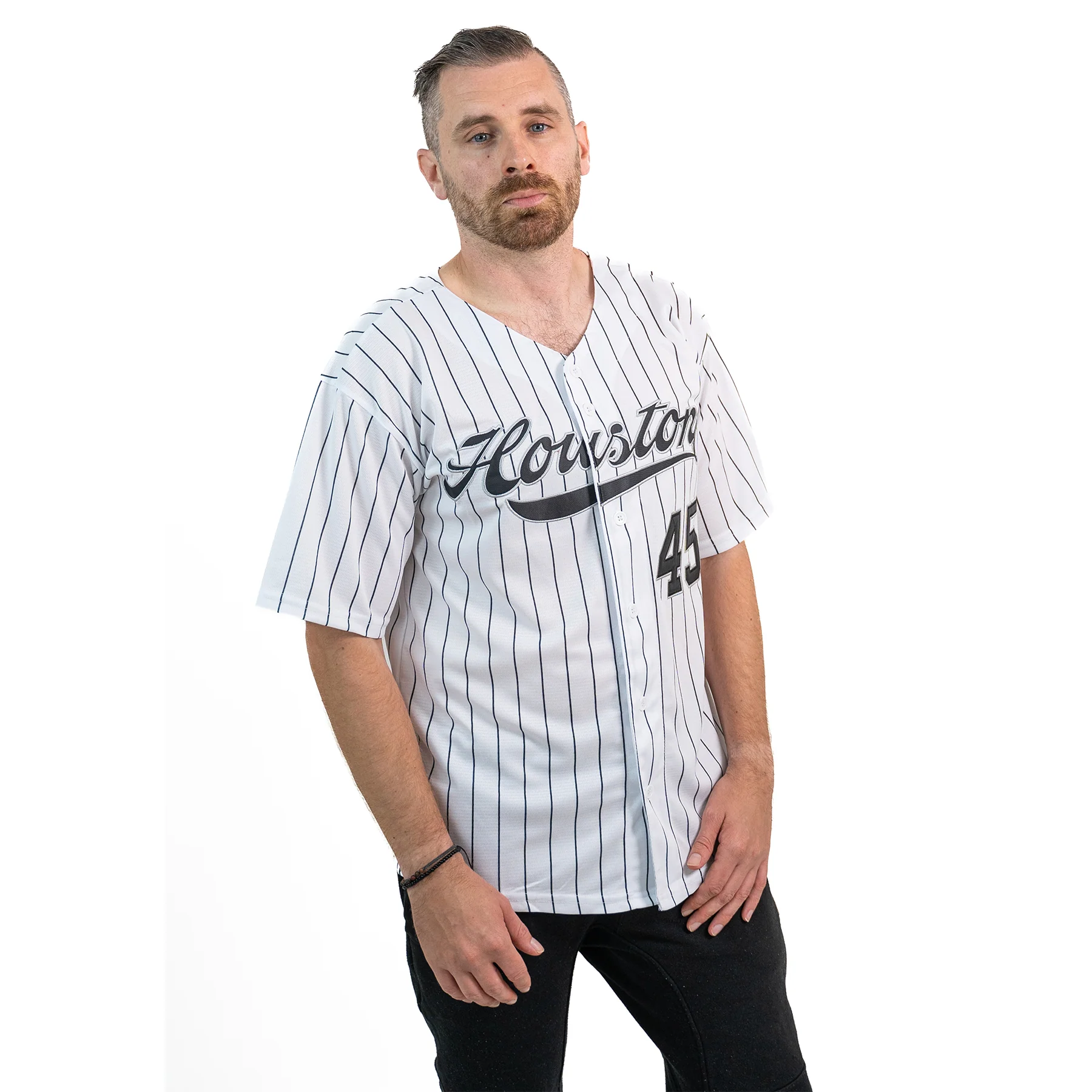 White-Black Pinstripe Custom Baseball Jersey - Image 3