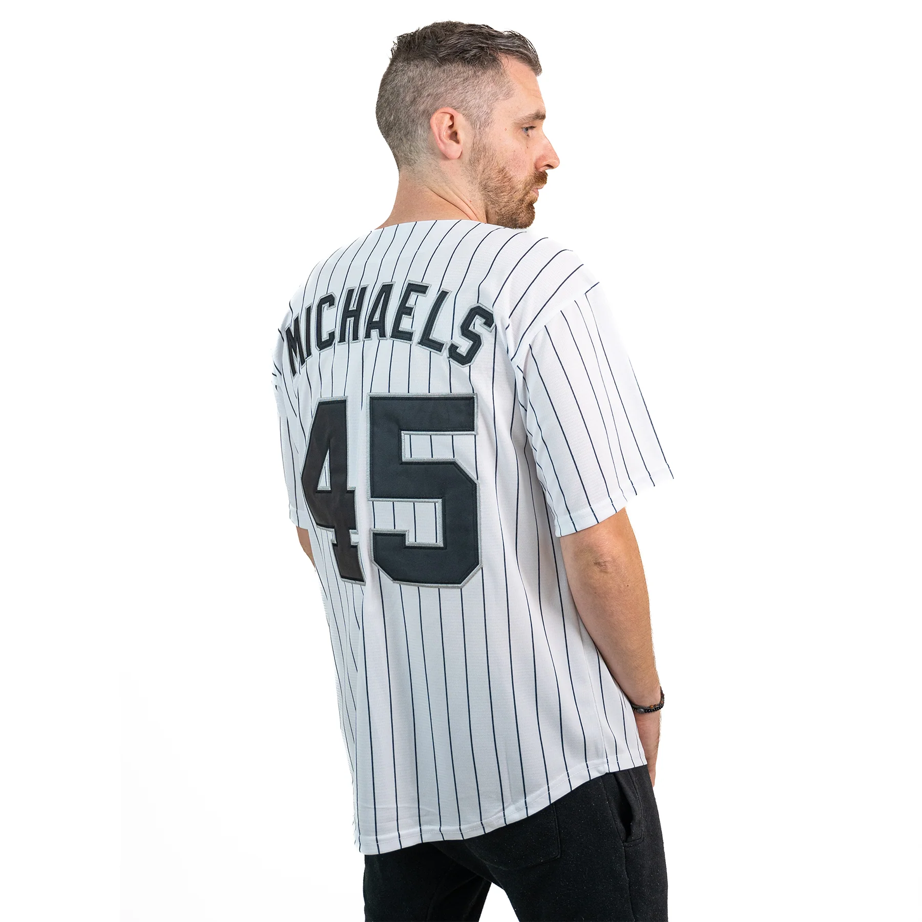 White-Black Pinstripe Custom Baseball Jersey - Image 4