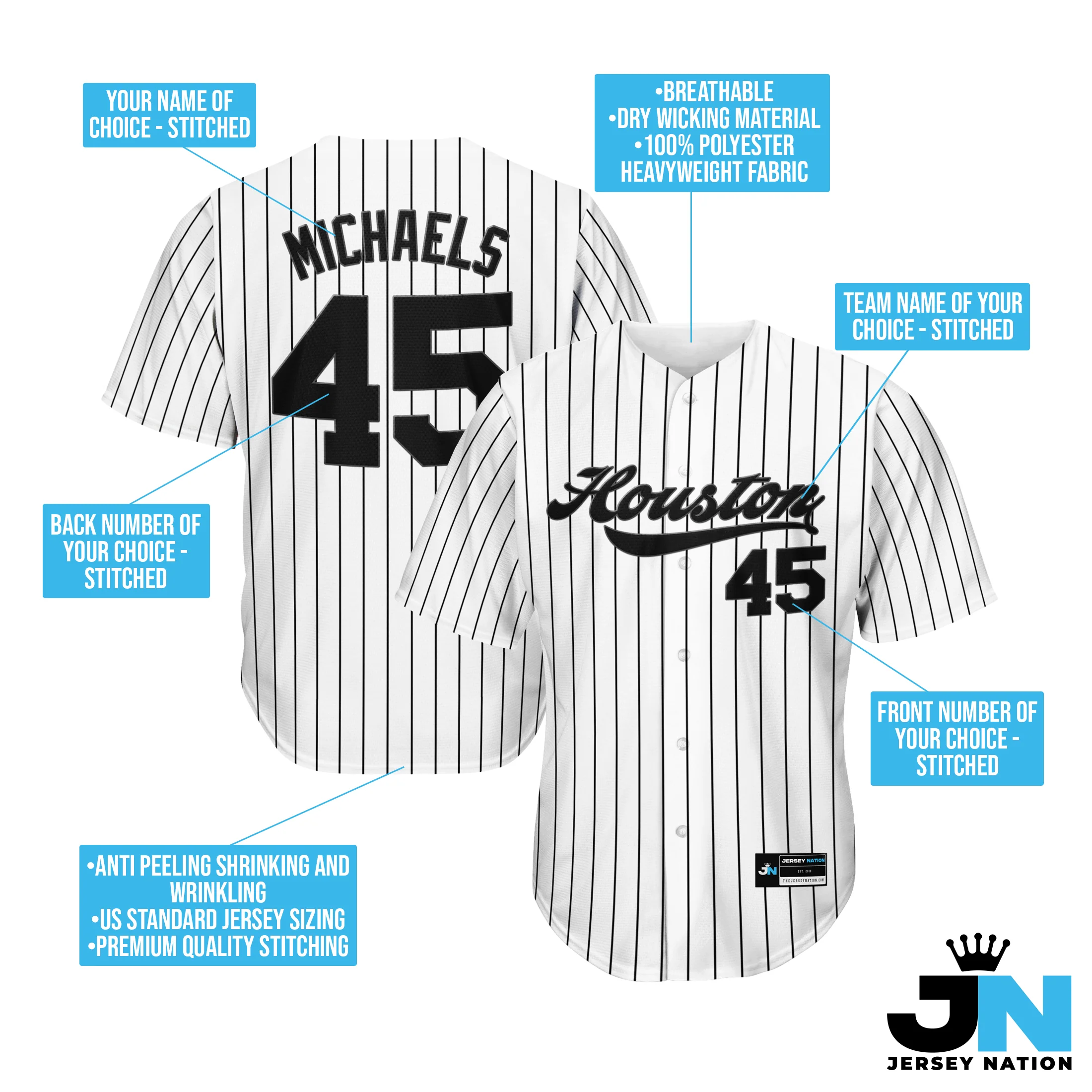 White-Black Pinstripe Custom Baseball Jersey - Image 5