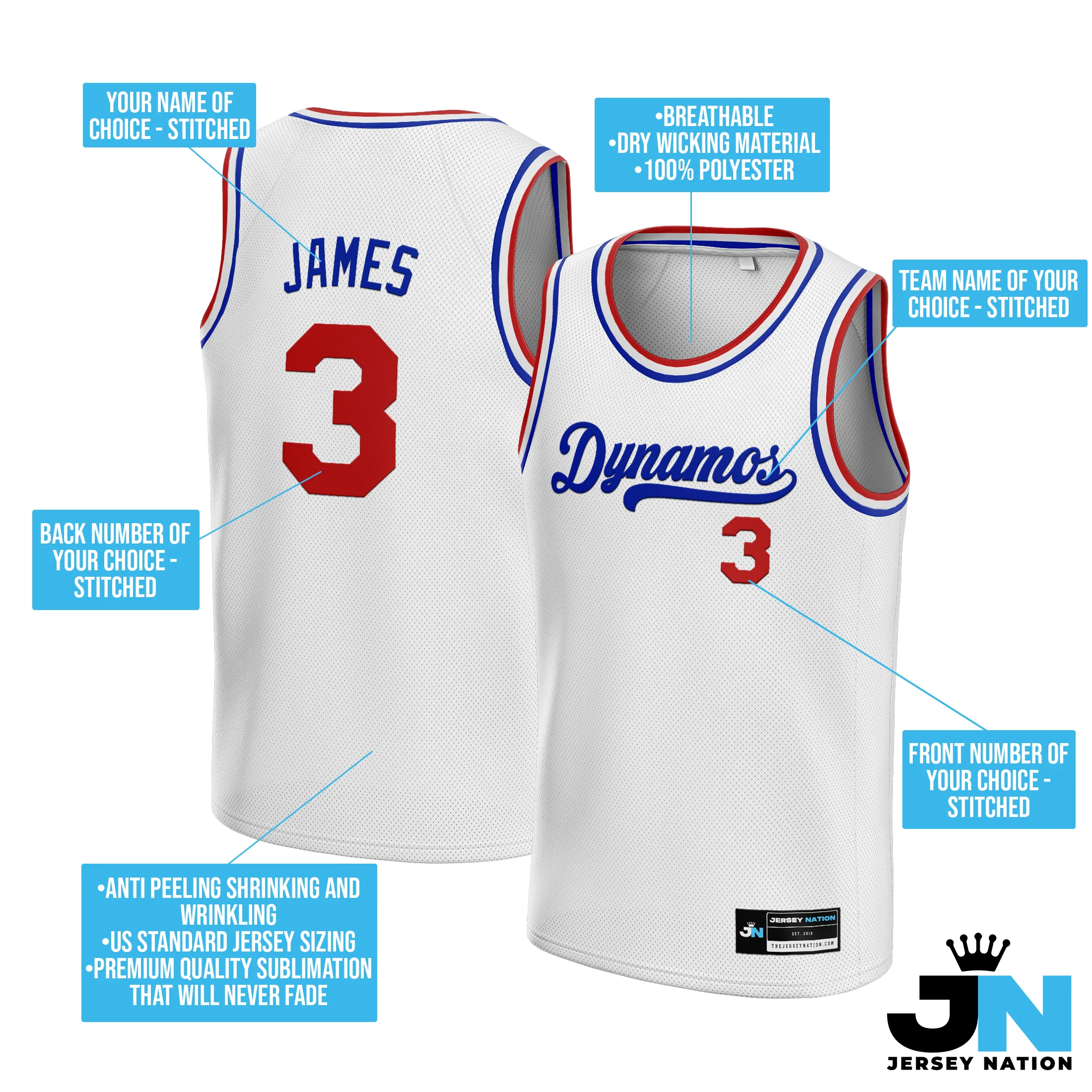 White Blue-Red Custom Basketball Jersey - Image 4