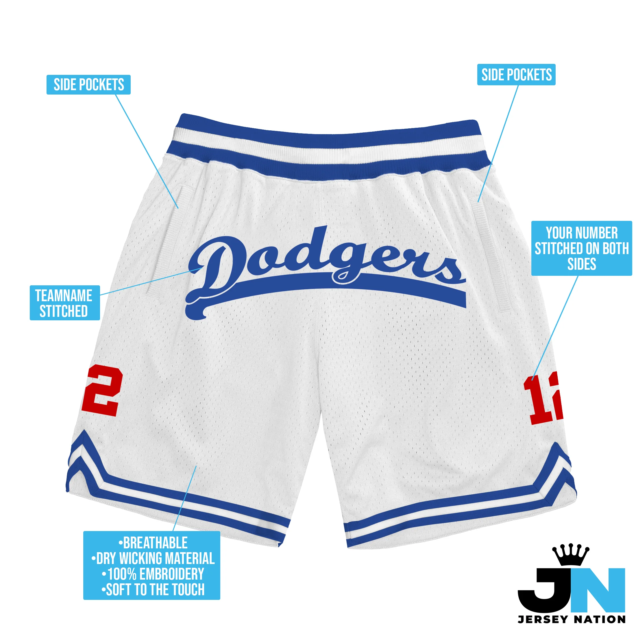 White Blue-Red Custom Basketball Shorts - Image 3