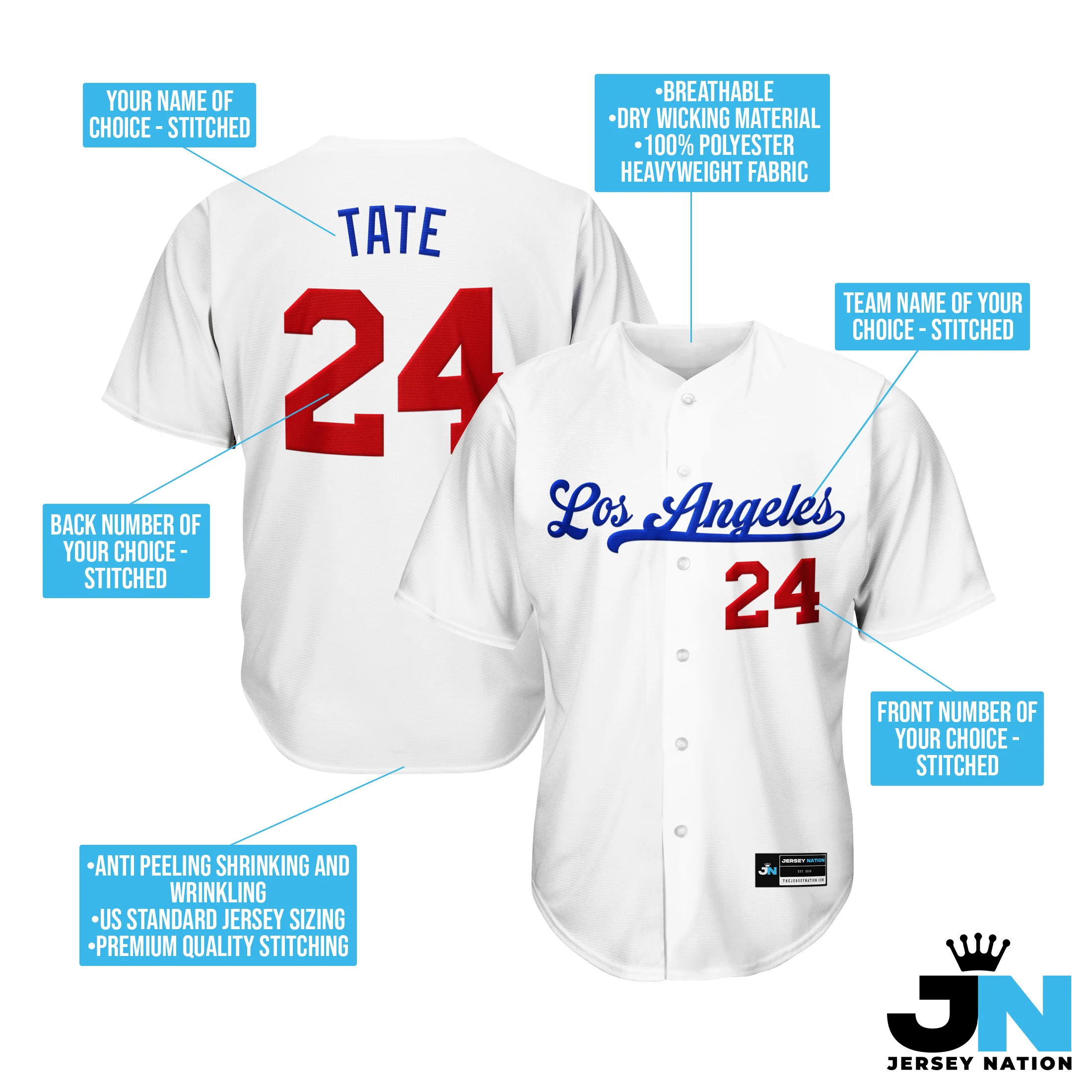 White Red-Blue Custom Baseball Jersey - Image 4