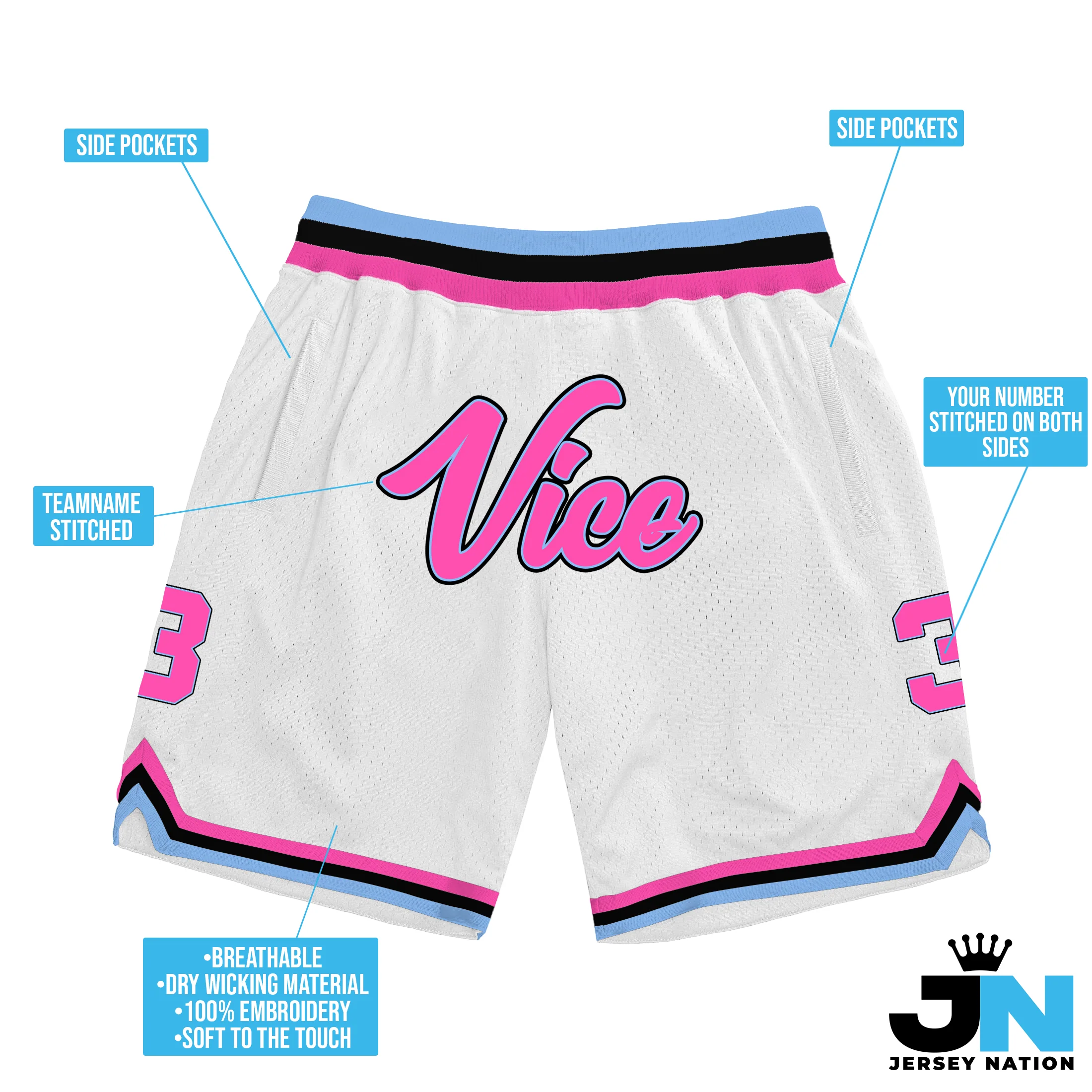 White Vice City Custom Basketball Shorts - Image 3