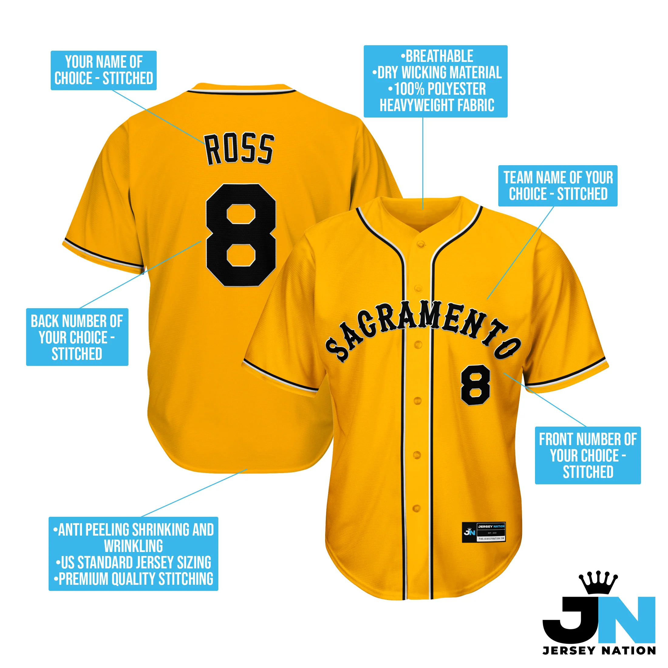 Yellow-Black Custom Baseball Jersey - Image 4