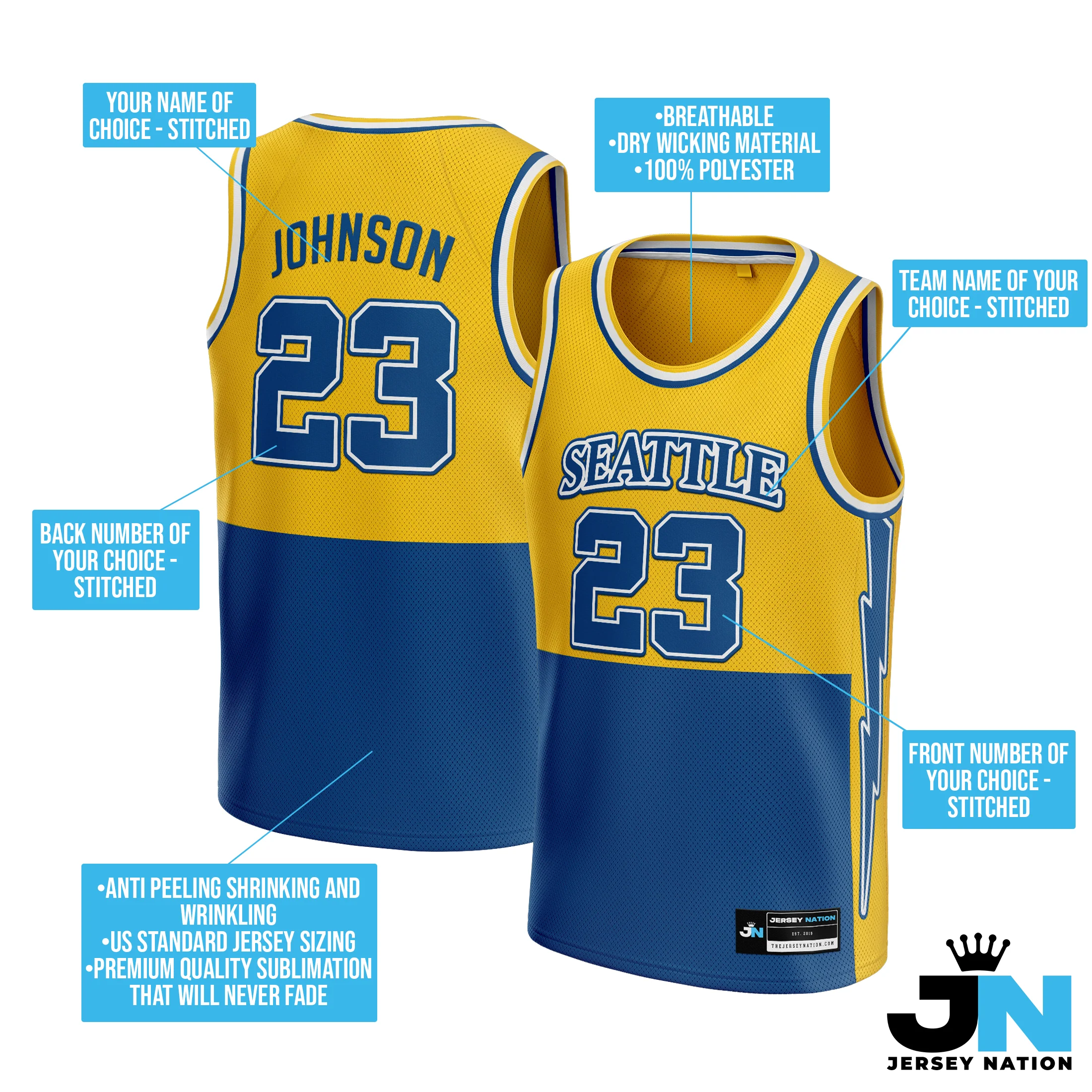 Yellow-Blue Custom Basketball Jersey - Image 4